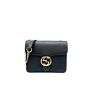 Sac à bandoulière Interlocking en cuir grainé noir - Gucci