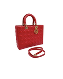 Sac à épaule Lady Dior GM en cuir lisse rouge - Christian Dior