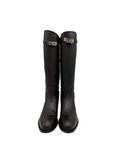 Bottes Jumping en cuir lisse noir et argenté - Hermès