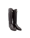 Bottes Jumping en cuir lisse noir et argenté - Hermès