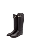 Bottes Jumping en cuir lisse noir et argenté - Hermès