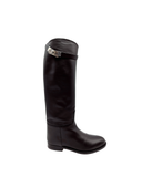 Bottes Jumping en cuir lisse noir et argenté - Hermès