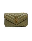 Sac à bandoulière Loulou Médium en cuir chevron kaki - Saint - Laurent
