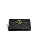 Porefeuille Marmont GG en cuir lisse noir et doré - Gucci