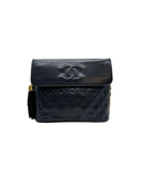 Sac vintage  à bandoulière en cuir lisse bleu marine - Chanel