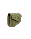 Sac à bandoulière Loulou Médium en cuir chevron kaki - Saint - Laurent