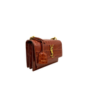 Sac à bandoulière Sunset Small en cuir embossé crocodile cognac - Saint-Laurent
