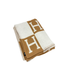 Plaid Jeté de Canapé Avalon III en laine et cachemire Camel et Écru - Hermès
