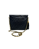 Sac vintage  à bandoulière en cuir lisse bleu marine - Chanel