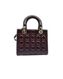 Sac à bandoulière Lady Dior en cuir verni bordeaux - Christian Dior