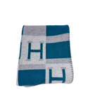 Plaid Jeté de Canapé Avalon Bayadere Bleu Baltique en laine et cachemire bleu - Hermès