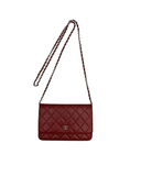 Sac à bandoulière Wallet-On-Chain en cuir caviar bordeaux et argenté - Chanel
