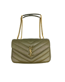 Sac à bandoulière Loulou Médium en cuir chevron kaki - Saint - Laurent