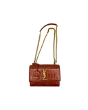 Sac à bandoulière Sunset Small en cuir embossé crocodile cognac - Saint-Laurent