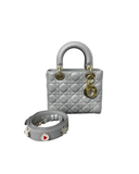 Sac à bandoulière Lady Dior Small en cuir lisse gris - Christian Dior