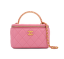 Sac à bandoulière Vanity en cuir lisse rose - Chanel