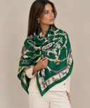 Châle 140 Eperon D'Or vert en cachemire et soie - Hermès