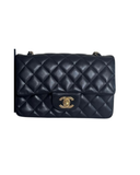 Sac à bandoulière Timeless 20CM en cuir lisse noir et doré - Chanel