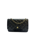 Sac à bandoulière Wallet-On-Chain en cuir lisse noir et doré - Chanel