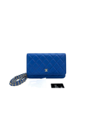 Sac à bandoulière Wallet-On-Chain en cuir lisse bleu - Chanel