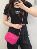 Sac à bandoulière Camera CC en cuir lisse rose - Chanel