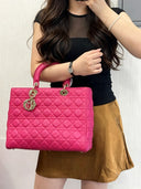 Sac à bandoulière Lady Dior Large en cuir lisse rose - Christian Dior
