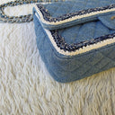 Sac à bandoulière Timeless 25CM en denim tressé bleu - Chanel