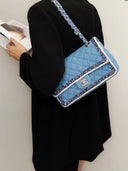Sac à bandoulière Timeless 25CM en denim tressé bleu - Chanel