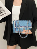 Sac à bandoulière Timeless 25CM en denim tressé bleu - Chanel