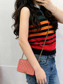Sac à bandoulière Wallet On Chain Boy en cuir lisse rose - Chanel