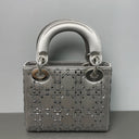 Sac à bandoulière Mini Lady Dior en Satin avec strass gris - Christian Dior