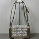 Sac à bandoulière Boy en cuir caviar marron et tweed - Chanel
