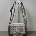 Sac à bandoulière Boy en cuir caviar marron et tweed - Chanel