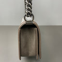 Sac à bandoulière Boy en cuir caviar marron et tweed - Chanel