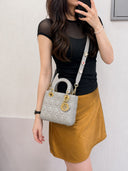 Sac à bandoulière Lady Dior Small en cuir lisse gris - Christian Dior