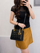 Sac à bandoulière Lady Dior Médium Vintage en cuir verni noir - Christian Dior