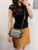 Sac à bandoulière Boy en cuir caviar marron et tweed - Chanel