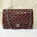 Sac à bandoulière Maxi Jumbo en cuir verni bordeaux - Chanel