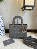 Sac à bandoulière Lady Dior Small en cuir lisse gris - Christian Dior