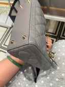 Sac à bandoulière Lady Dior Small en cuir lisse gris - Christian Dior