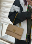 Sac à épaule Mademoiselle vintage en tissu beige - Chanel