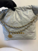 Sac à épaule Chanel 22 en cuir bleu/gris - Chanel