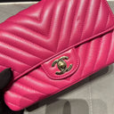 Sac à bandoulière Timeless 20CM en cuir chevron rose - Chanel