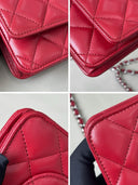 Sac à bandoulière Wallet-On-Chain en cuir lisse rouge - Chanel
