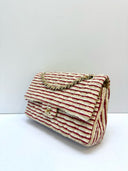Sac à bandoulière Timeless en tweed beige et rouge - Chanel
