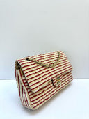 Sac à bandoulière Timeless en tweed beige et rouge - Chanel