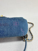 Sac à bandoulière Mood Mini Rectangulaire en denim bleu - Chanel