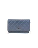 Sac à bandoulière Wallet-On-Chain en cuir lisse bleu - Chanel