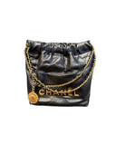 Sac à bandoulière seau mini 22 en cuir lisse noir - Chanel