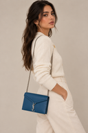 Sac à bandoulière Cassandra Medium en cuir lisse bleu - Saint-Laurent